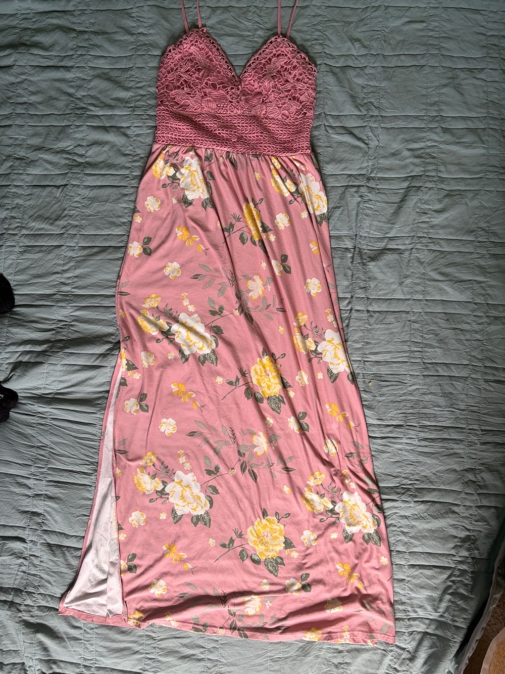 No Boundaries Mauve-Pink Floral Lace Bodice Maxi Dress